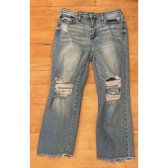 Judy‎ Blue Jeans Womens Size 11/30 Raw Hem Distressed Straight Crop Capri - Picture 1 of 9